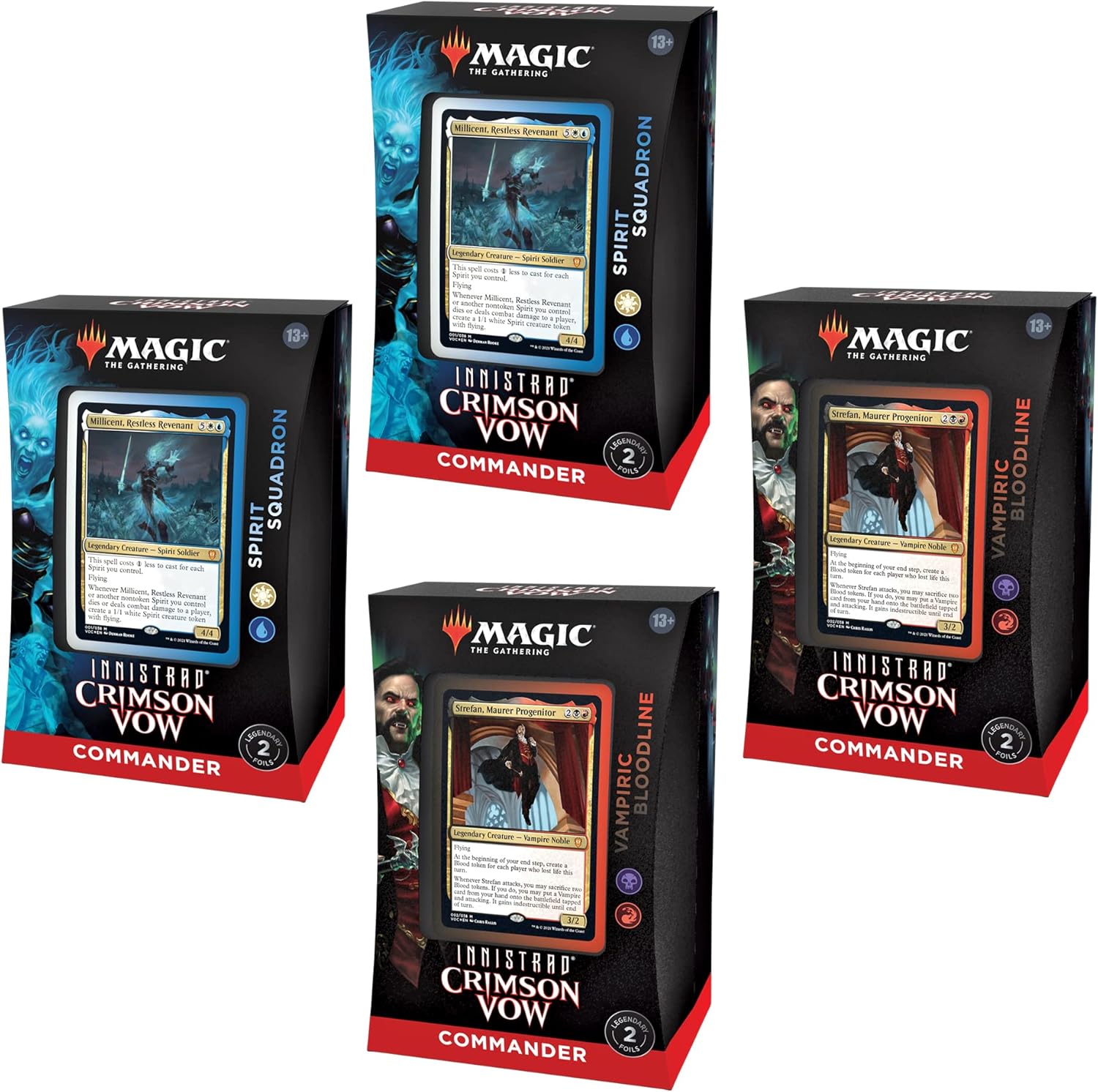 Magic: The Gathering Bundle of 4 Innistrad: Crimson Vow Commander Decks | 2 Vampiric Bloodline + 2 Spirit Squadron
