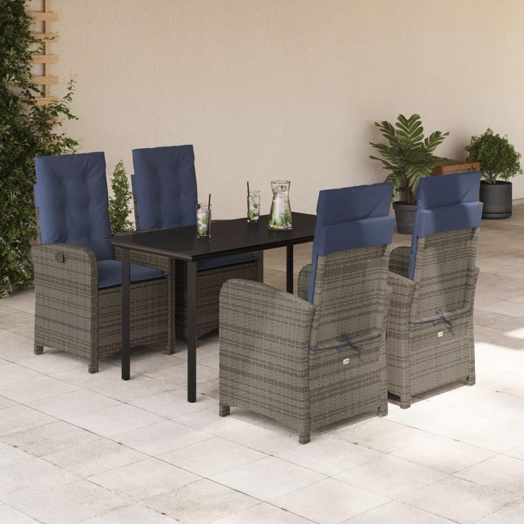5 Piece Patio Dining Set with Cushions Gray Poly Rattan Garden Furniture