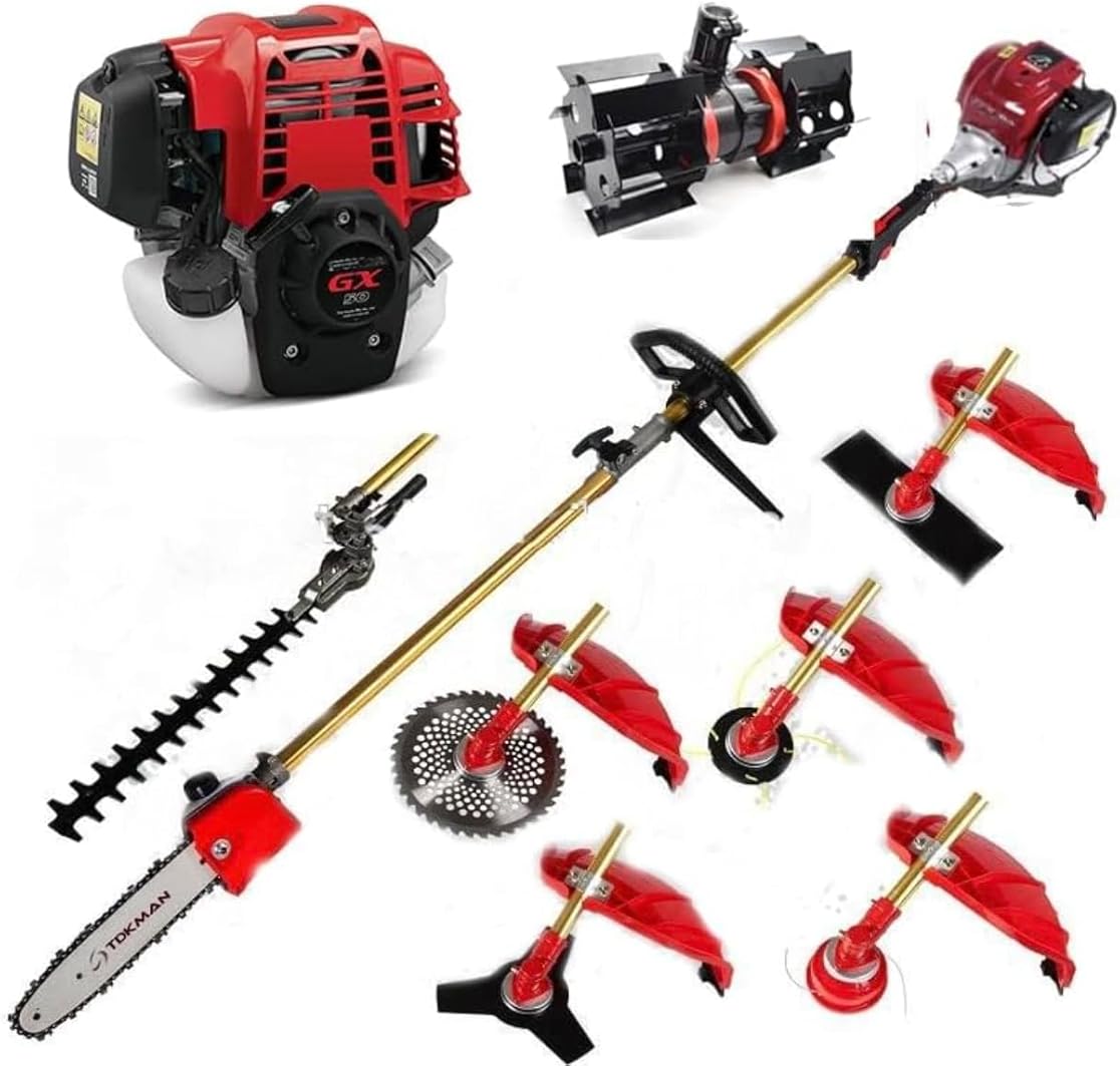 GX50 4 Stroke 8 in 1 Hedge Trimmer Shear Gas Powered Pole Saw Weed Eater Mower rototiller