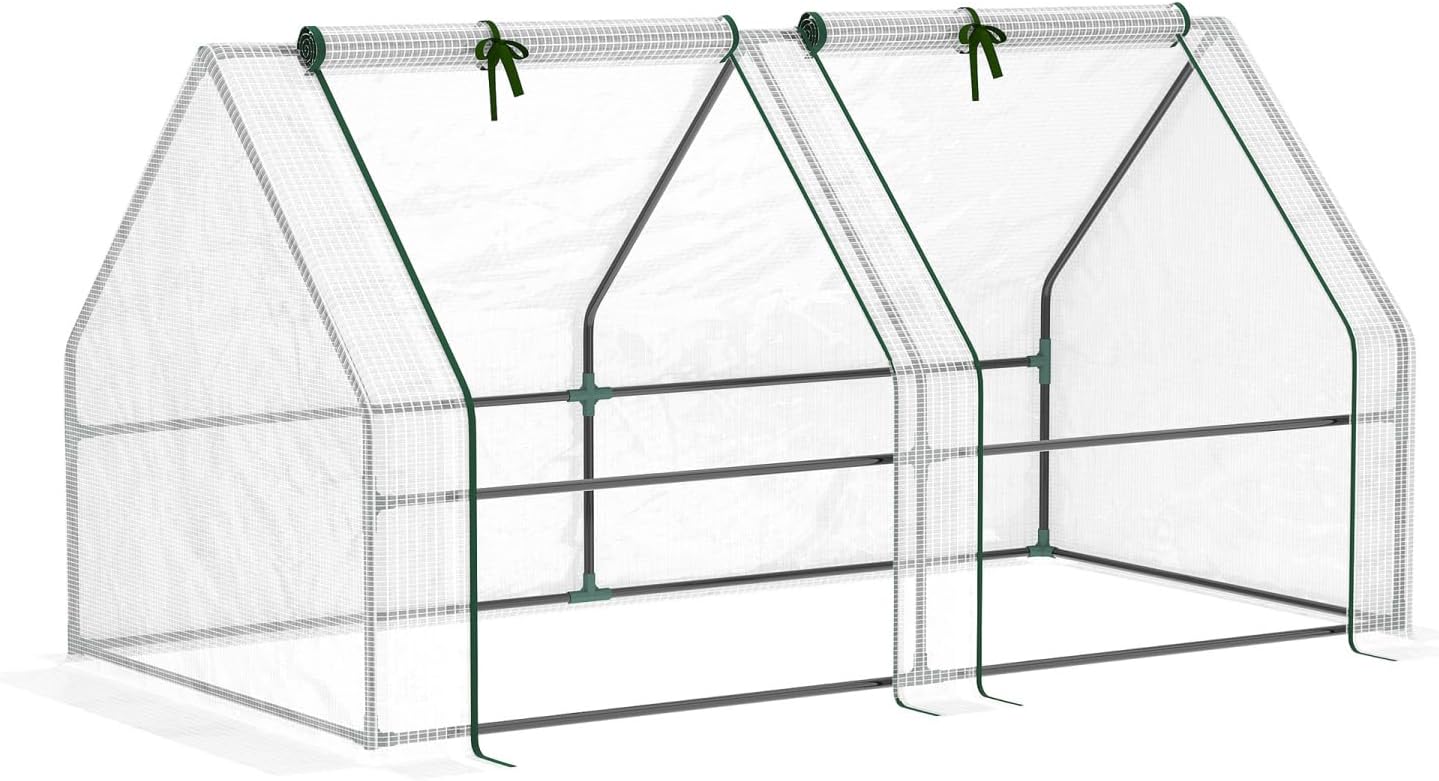 6' x 3' x 3' Portable Mini Greenhouse Outdoor Garden with Large Zipper Doors and Water/UV PE Cover, White