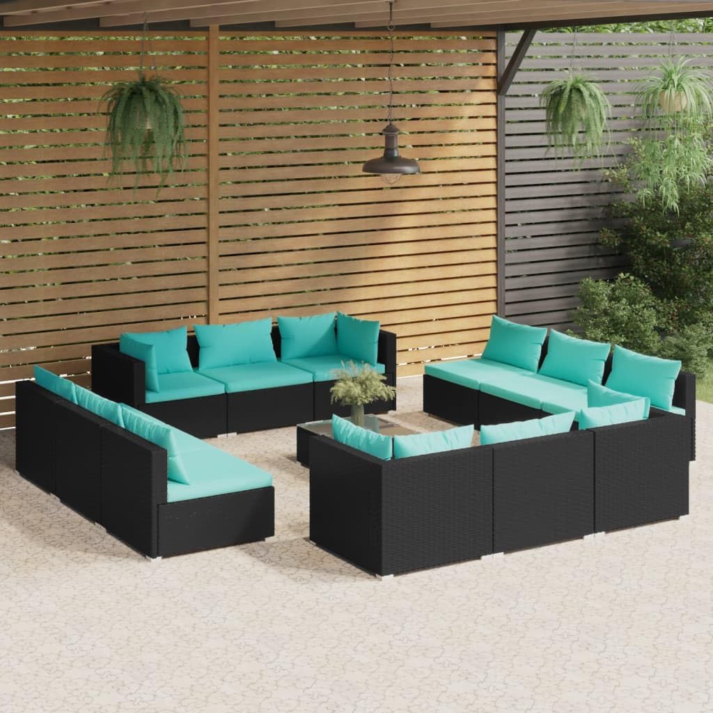13 Piece Patio Lounge Set with Cushions Poly Rattan Black,Modular Rattan Patio Lounge Set with Cushions for Outdoor Relaxation and Comfort Patio Furniture Sets, Outdoor Furniture Sets