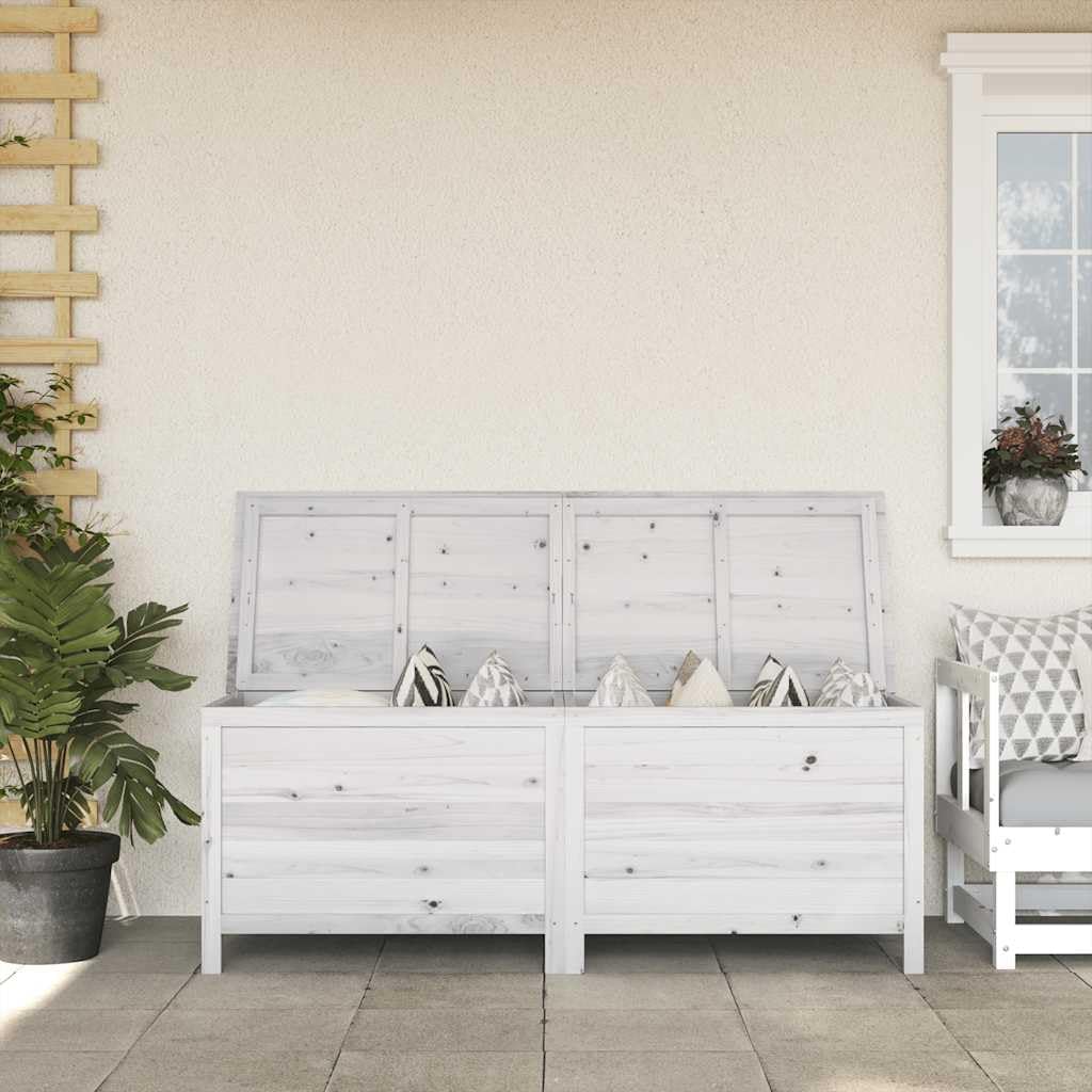 White Solid Fir Wood Garden Storage Box Outdoor Rectangular 59.1 x 19.7 x 22.2 in, Painted Finish Weather Resistant Deck Box for Patio Deck Poolside Storage with Ample Space