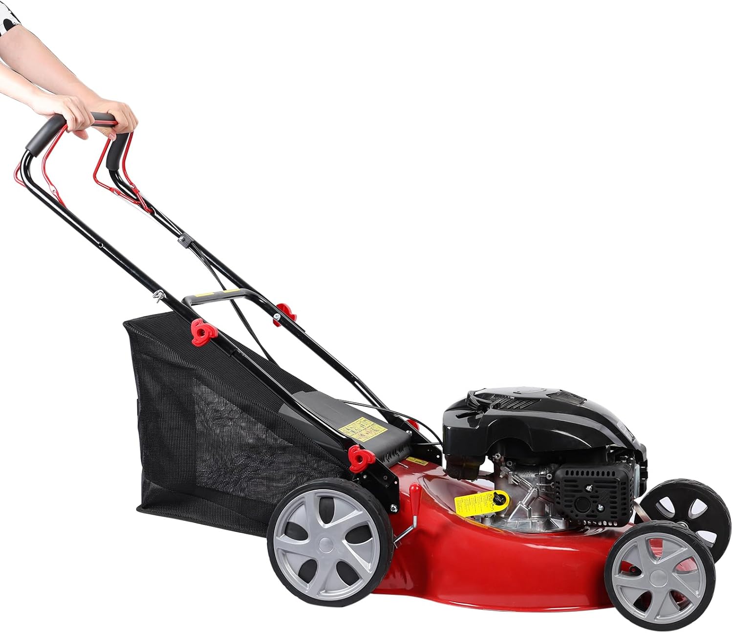 Self Propelled Gas Lawn Mower 141cc 4-Cycle Engine Push Lawn Mower 20 Inch Lawn Machine Adjustable Length Ergonomic Handle, Cordless Lawn Mower Push Lawn Mower with 50L Grass Tank Red