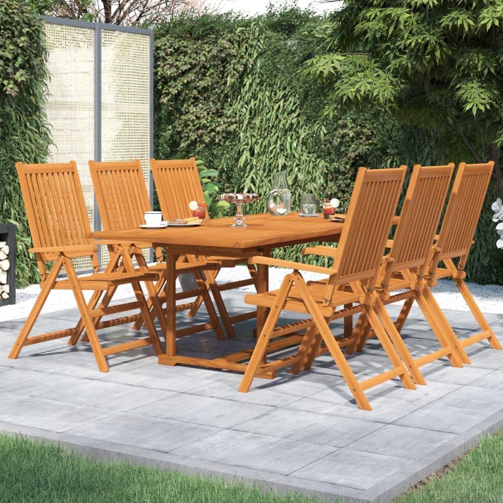 7 Piece Patio Dining Set Solid Wood Acacia,Acacia Wood Extendable Garden Dining Set with Adjustable and Folding Chairs Patio Furniture Sets, Outdoor Furniture Sets