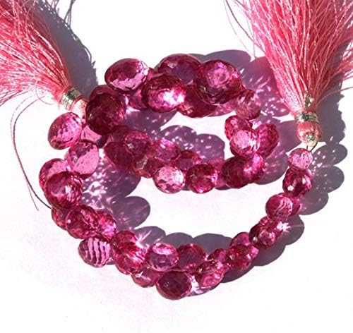 13 inch natural beads strand of 6-11mm faceted onion mystic pink quartz gemstone briolletes beads for DIY jewelry - necklace, bracelet, earring, ring.