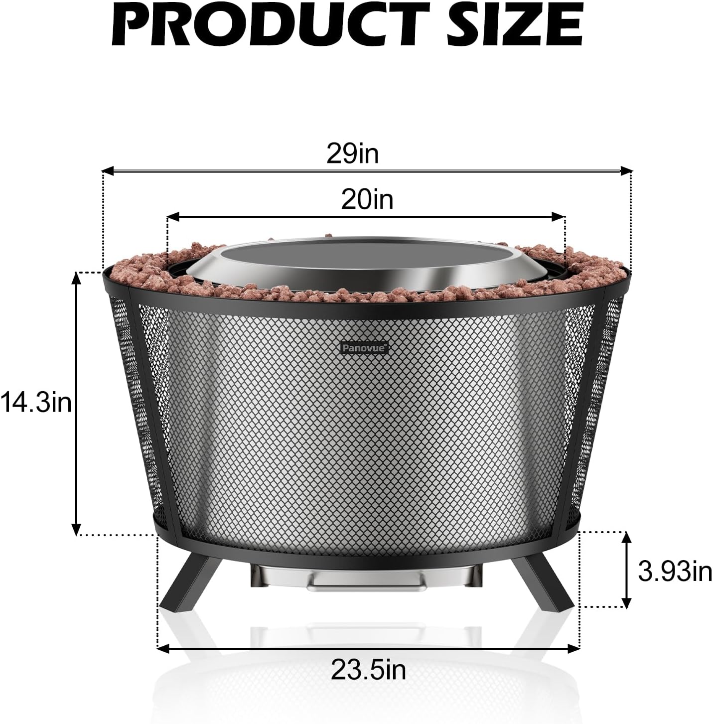 29” Large Capacity Smokeless Fire Pit for Outside,Heavy‑Duty Wood Burning Firepit with Dual‑Wall Design, Mesh Shield, Pull‑Out Ash Pan, Stylish Patio for Backyard Gatherings