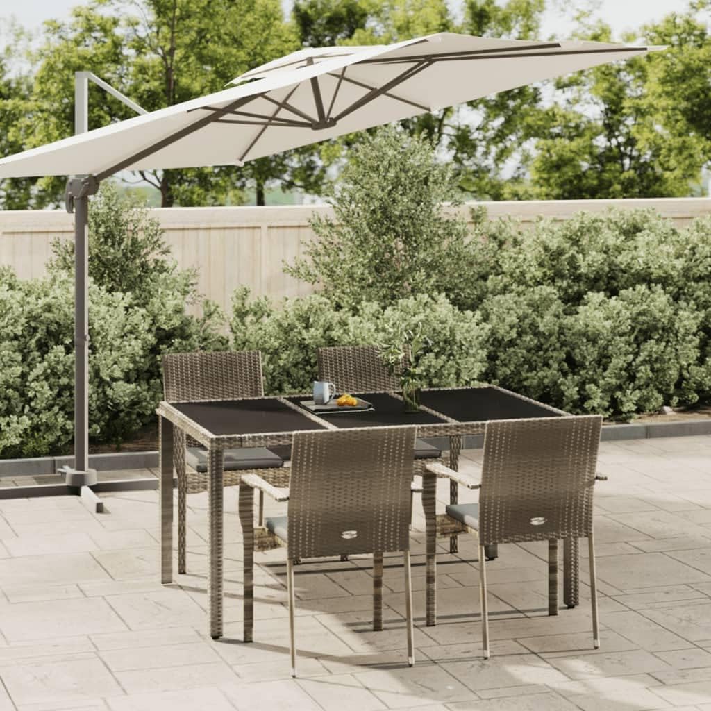 5 Piece Patio Dining Set with Cushions Gray Poly Rattan Patio Furniture, Outdoor Furniture Sets