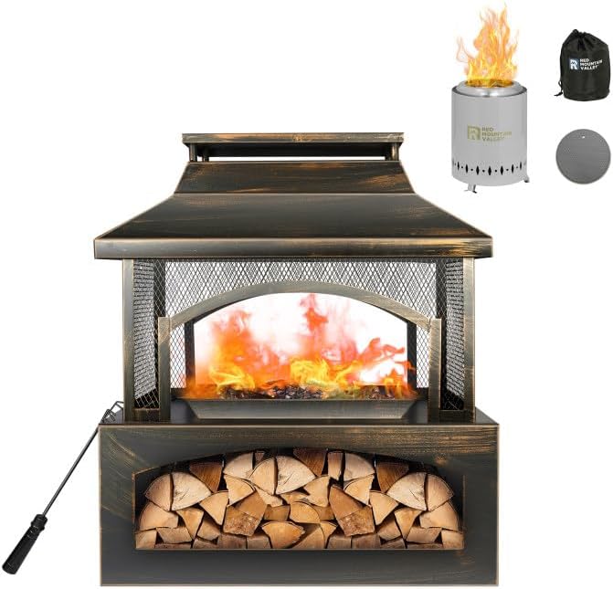 Red Mountain Valley 37in Large Fire Pits & Outdoor Fireplaces with Smokeless Grey Tabletop Fire Pit for Patio, Backyard