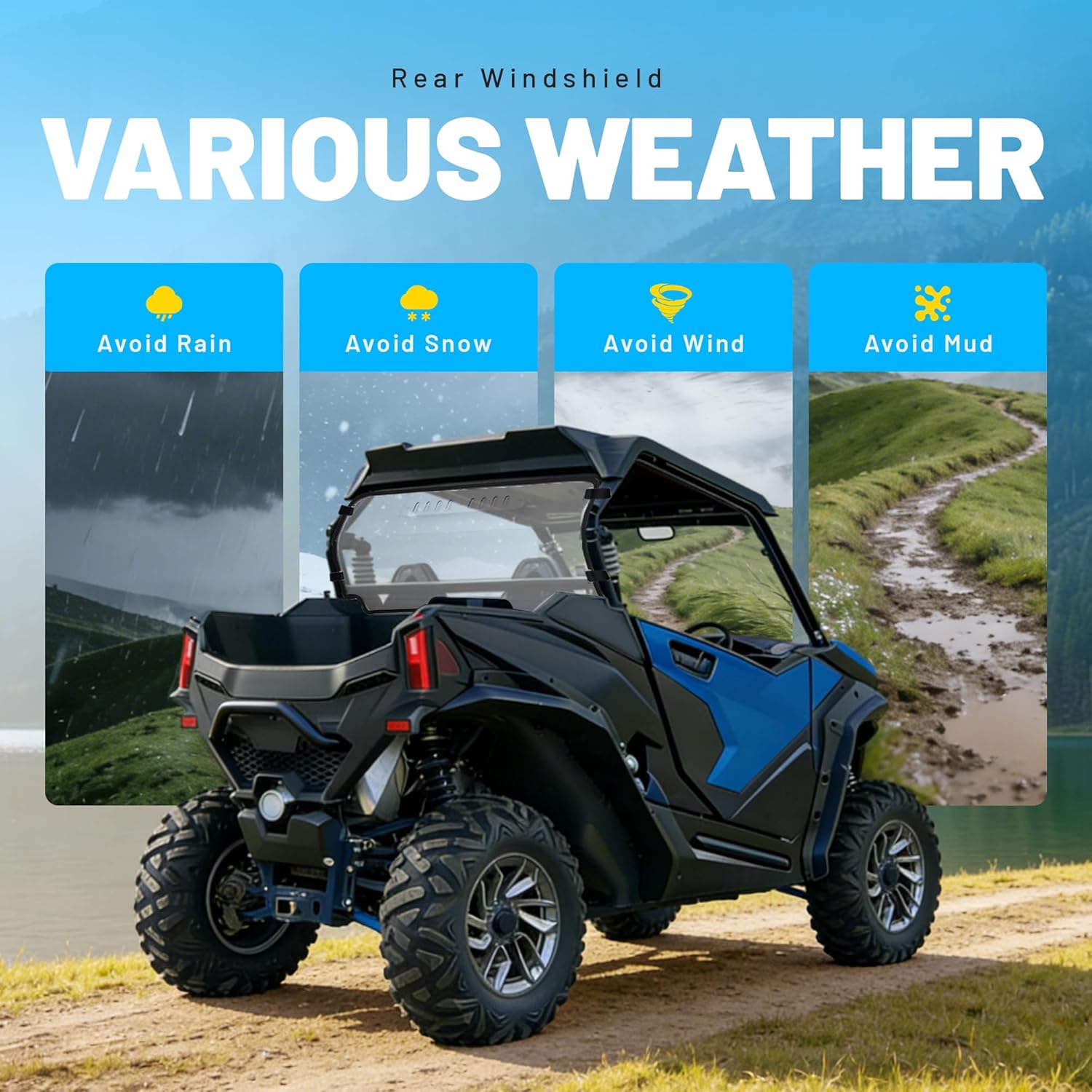 Clear Rear Windshield with Vent Holes Compatible with 2023–2025 CFMOTO ZForce 950 Sport / Sport 4 / Trail & 800 Trail, PC + Rubber Plastic For All-Weather Riding UTV Accessories