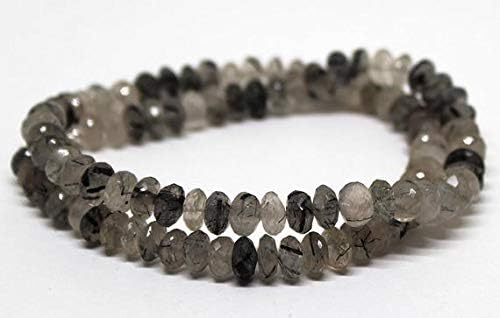 gorgeous black rutile quartz rondelle necklace 7mm-8mm/ faceted cut lobster lock necklace 18.5'' long