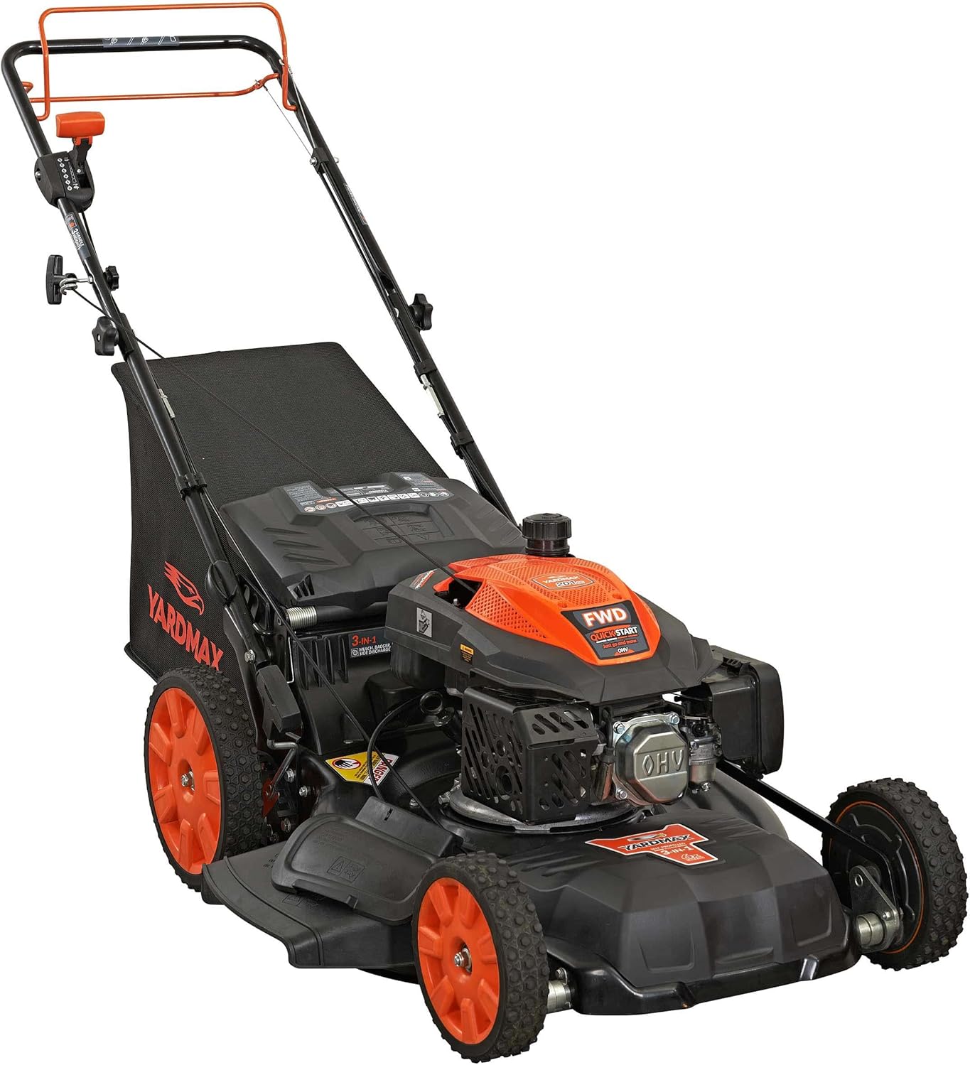 YARDMAX 22 in. 201cc Select PACE 6 Speed CVT High Wheel FWD 3-in-1 Gas Walk Behind Self Propelled Lawn Mower, Black (YG2860)