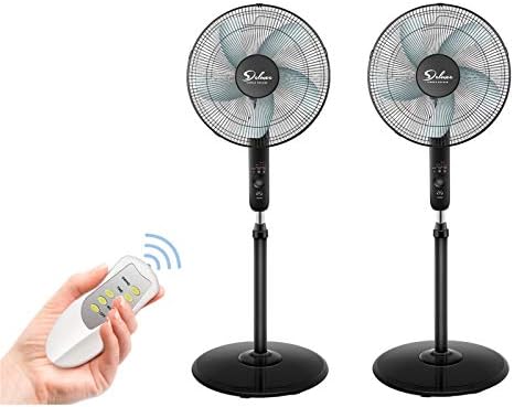 Simple Deluxe Oscillating 16″ Adjustable 3 Speed Pedestal Stand Fan with Remote Control for Indoor, Bedroom, Living Room, Home Office & College Dorm Use, 2 Pack, black