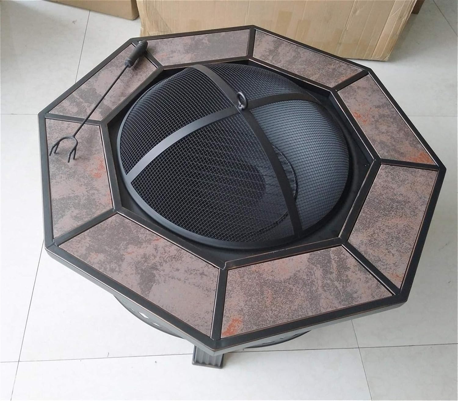 Outdoor Fire Pit Garden Terrace Wood Burning Fire Pit Bowl Barbecue Table, Outdoor Heater with Spark Screen Fireplace Poker, 88cm/34.6