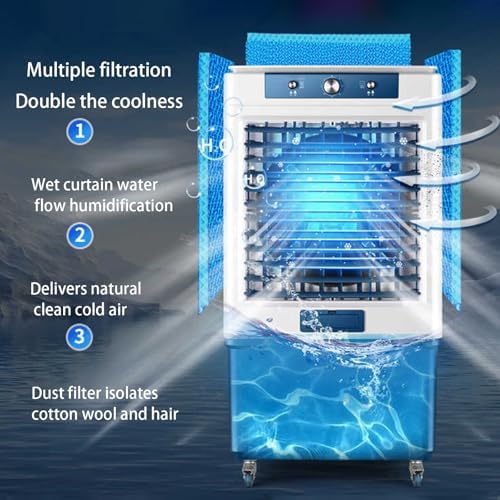 Evaporative Air Cooler, Portable Air Conditioners with Water Tank and 3 Speeds, 3 in 1 Fast Cooling Fan for Room Office Garage