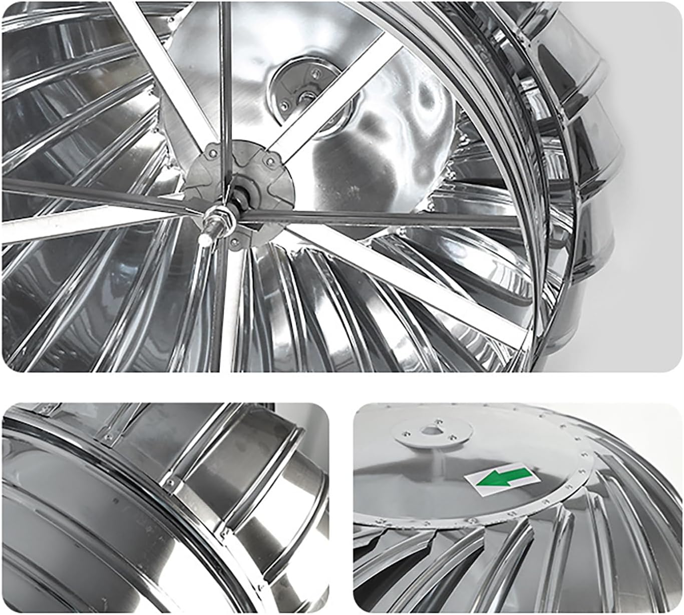 Ventilation Chimney Cowl - 200-400mm Stainless Steel Spinning Wind Rotating Cap, with Fixed Feet, Prevent Movement for Houses Factory Attic Farm (400)