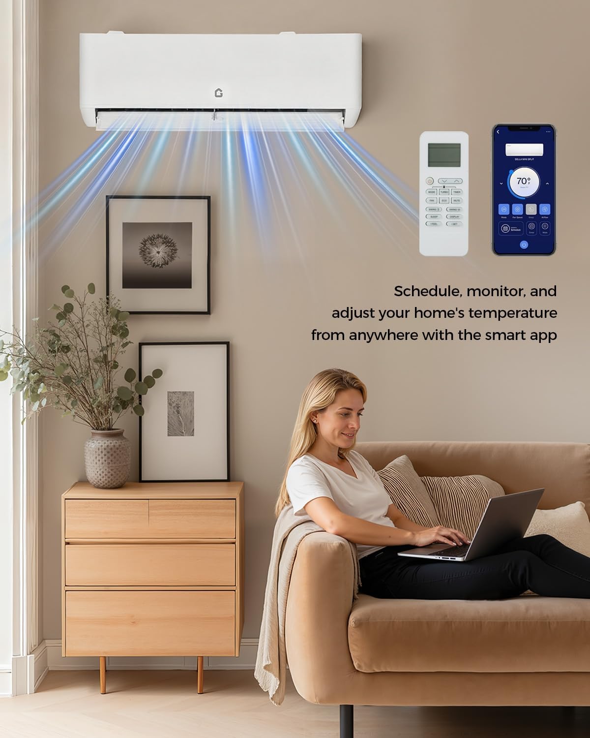 18K BTU Dual Zone Mini Split AC with 12K+12K Indoor Units, Cools 800-1,000 Sq.Ft, 24 SEER2, R454B Refrigerant,WiFi Smart Control, Dual-Zone Independent Temp (±1℃),Heating System,16Ft Pre-Charged Kit