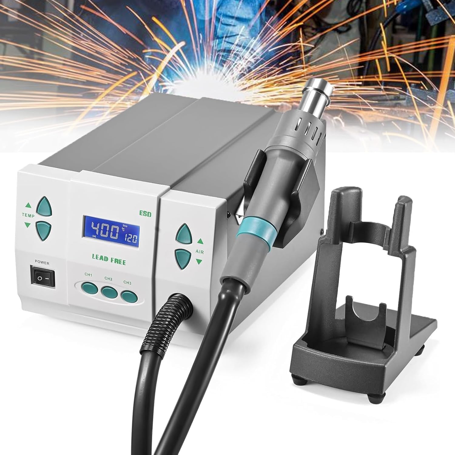 Hot air rework station, soldering hot air gun, 1000W digital display soldering station and soldering tool set, for electronic product repair and desoldering