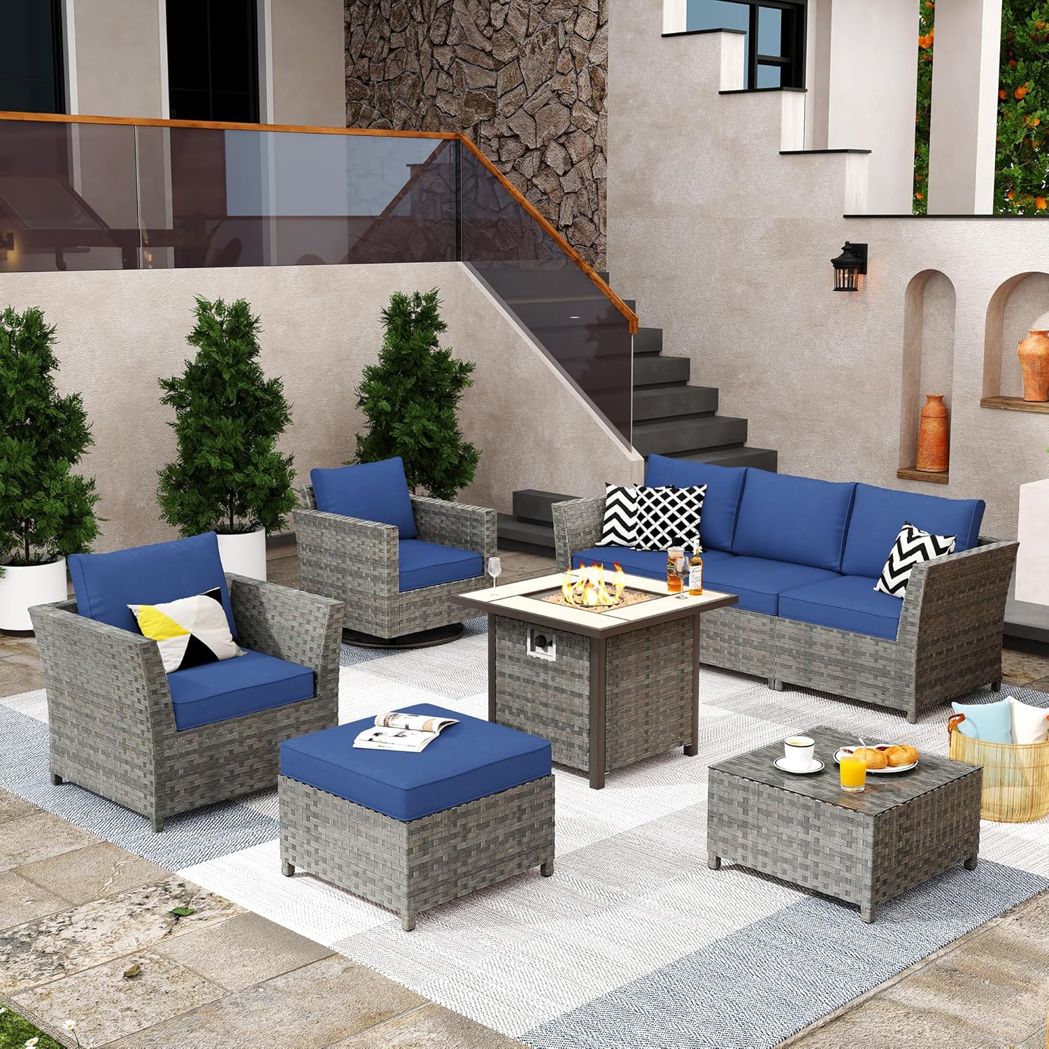 8 Pieces Patio Furniture Conversation Set with 30