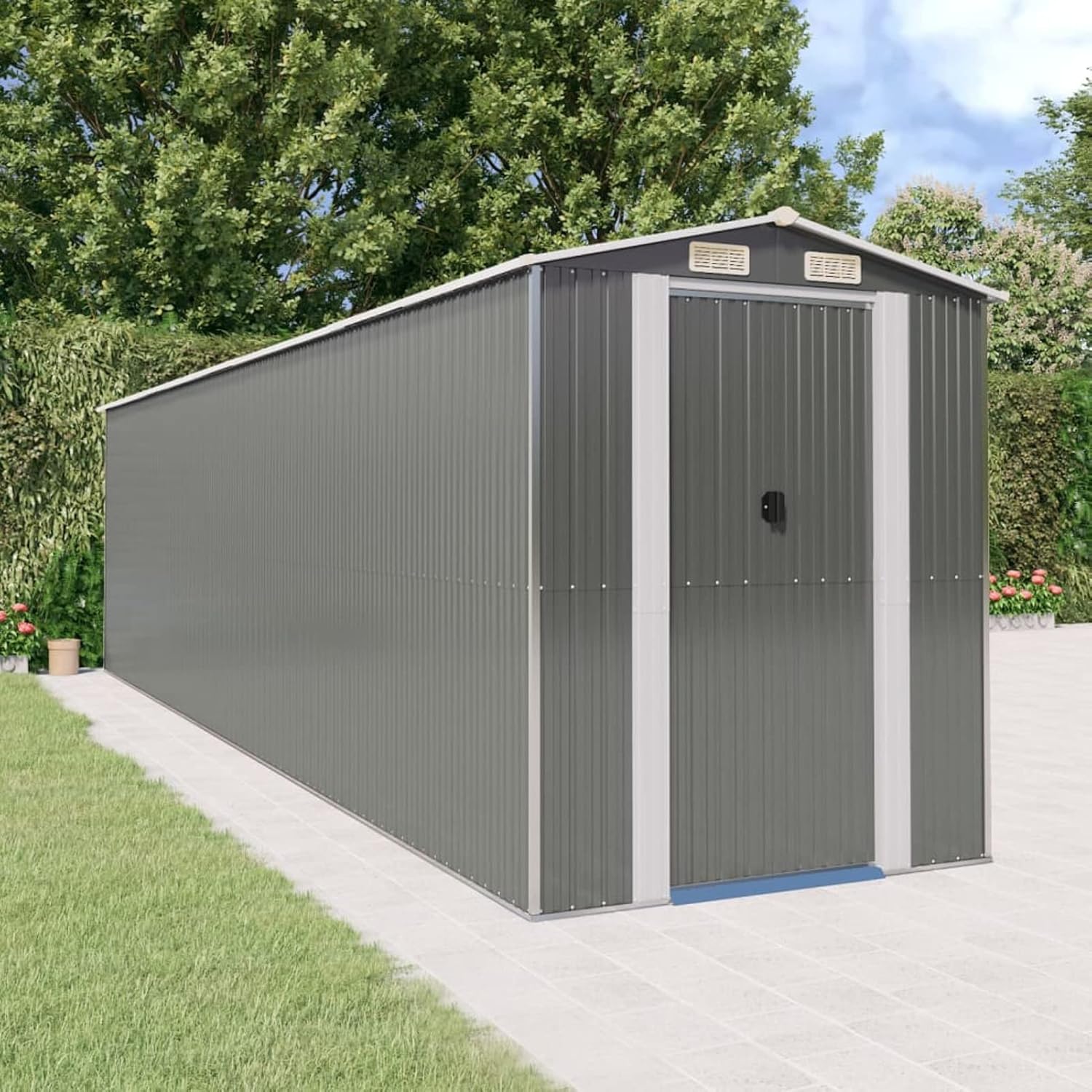 Garden Shed Garden Tool Storage Shed with Vent, Outdoor Galvanized Steel Storage House Storage Organizer with Door for Backyard, Garden, Patio, Lawn - Light Gray 75.6