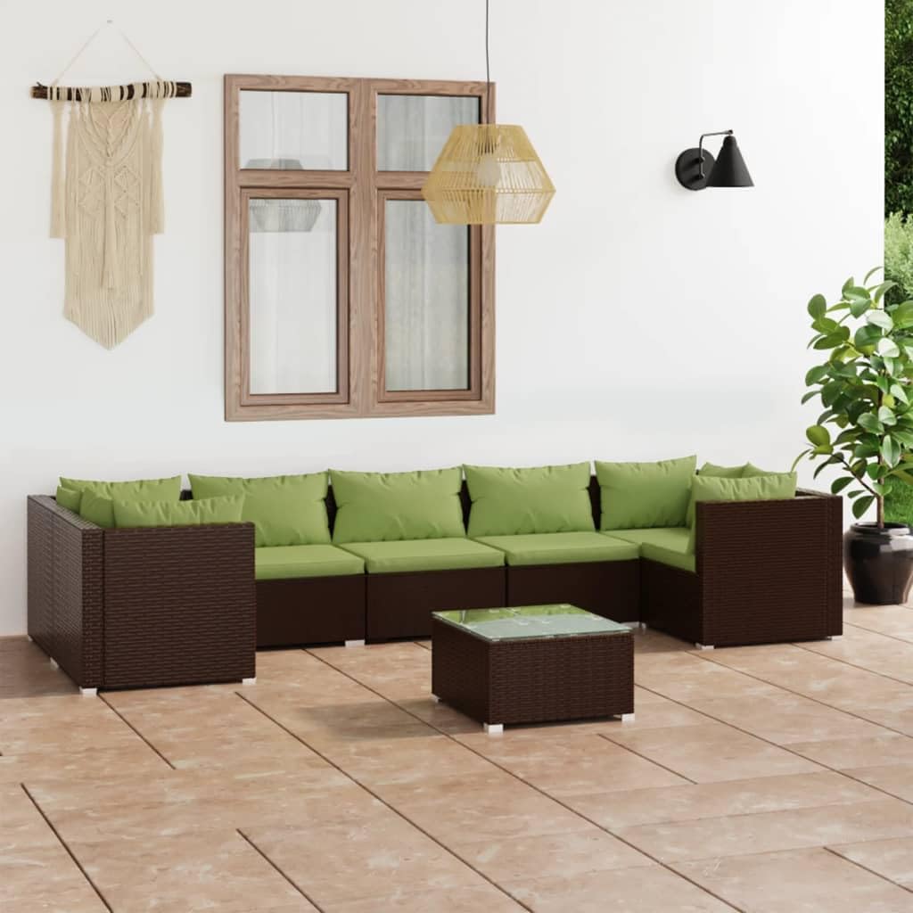 Furniture Sets 8 Piece Patio Lounge Set with Cushions Poly Rattan Brown,Premium Modular Rattan Patio Lounge Set with Comfortable Cushions for Outdoor Relaxation and Entertainment Garden Conversation S