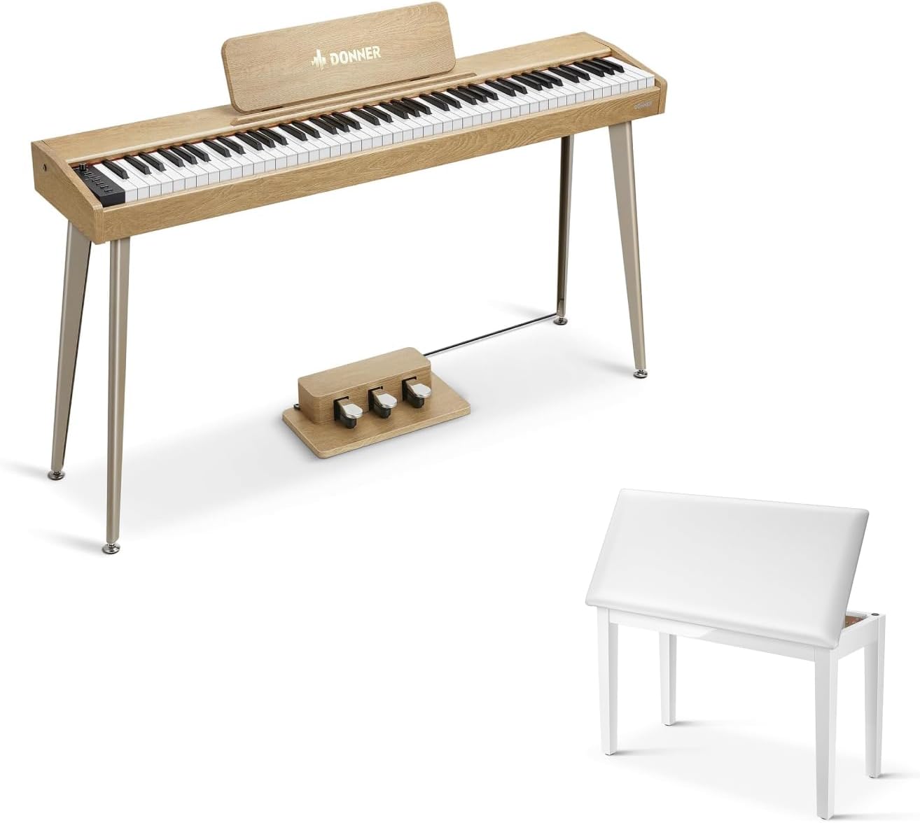 Donner OURA DDP-60 88 Key Digital Piano+Donner Duet Piano Bench with Storage