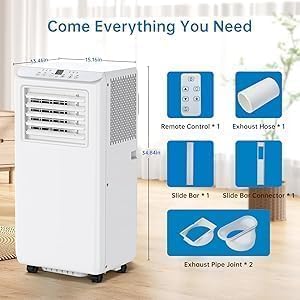 Portable Air Conditioner, 8000BTU Cooling for Rooms up to 350 Sq.Ft., 3-in-1 AC Unit with Remote Control – Cooling, Dehumidifier, Fan,Low Noise, Energy Saving and Efficient Drain Design, White.