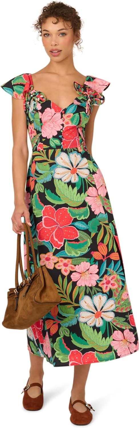 Adrianna Papell 3D Floral Print Midi Dress, Black Multi
