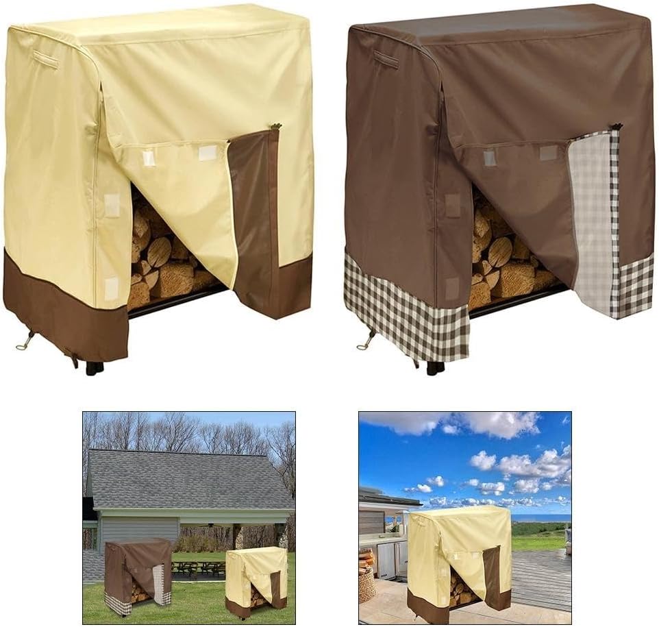 Firewood Cover, Waterproof 600D Oxford Cloth Easy To Use Installation Ventilation Openings Stylish Aesthetic Multi-Purpose Usage For Stoves Fire Pits(Coffee)