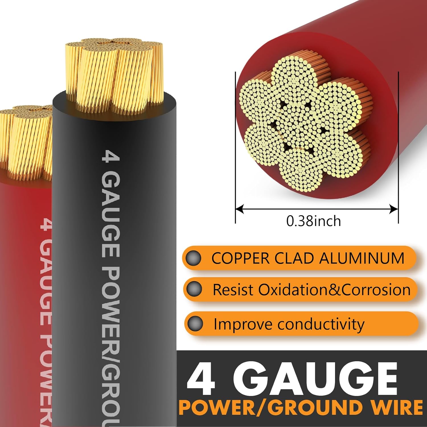 Jeemiter 4 Gauge CCA Wire Complete Kit: 100ft (50ft Red + 50ft Black) for Multiple Amp Rigs & Full Vehicle Audio Install | Includes All Terminals