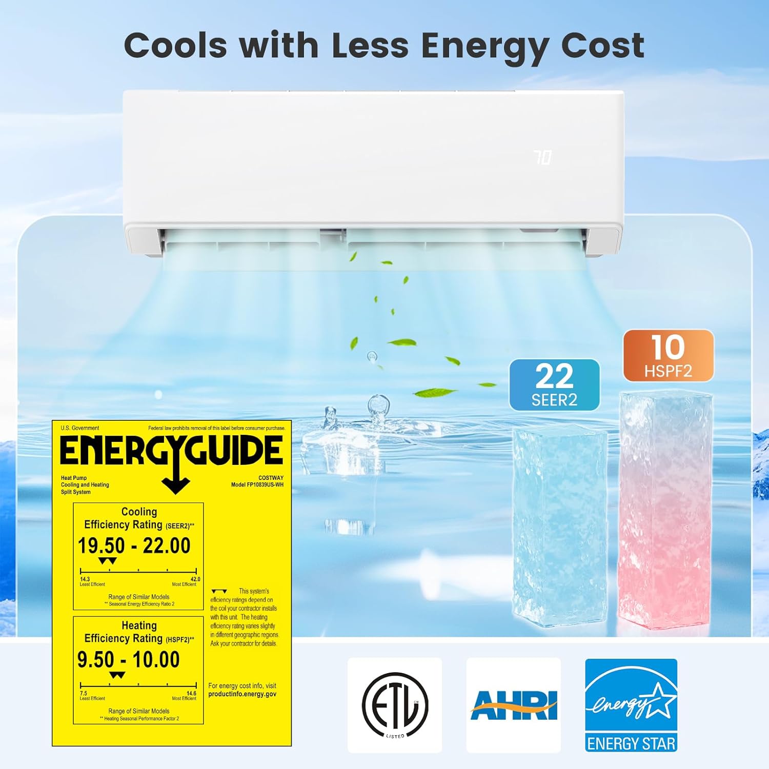 ARLIME Mini Split AC, 2 Zone 18000 BTU Wifi Enabled Air Conditioner & Heater, 22 SEER2, Energy Star, R32 Refrigerant, Inverter Wall AC Unit with Installation Kit, 208-230V (Dual Zone 7K+9K)