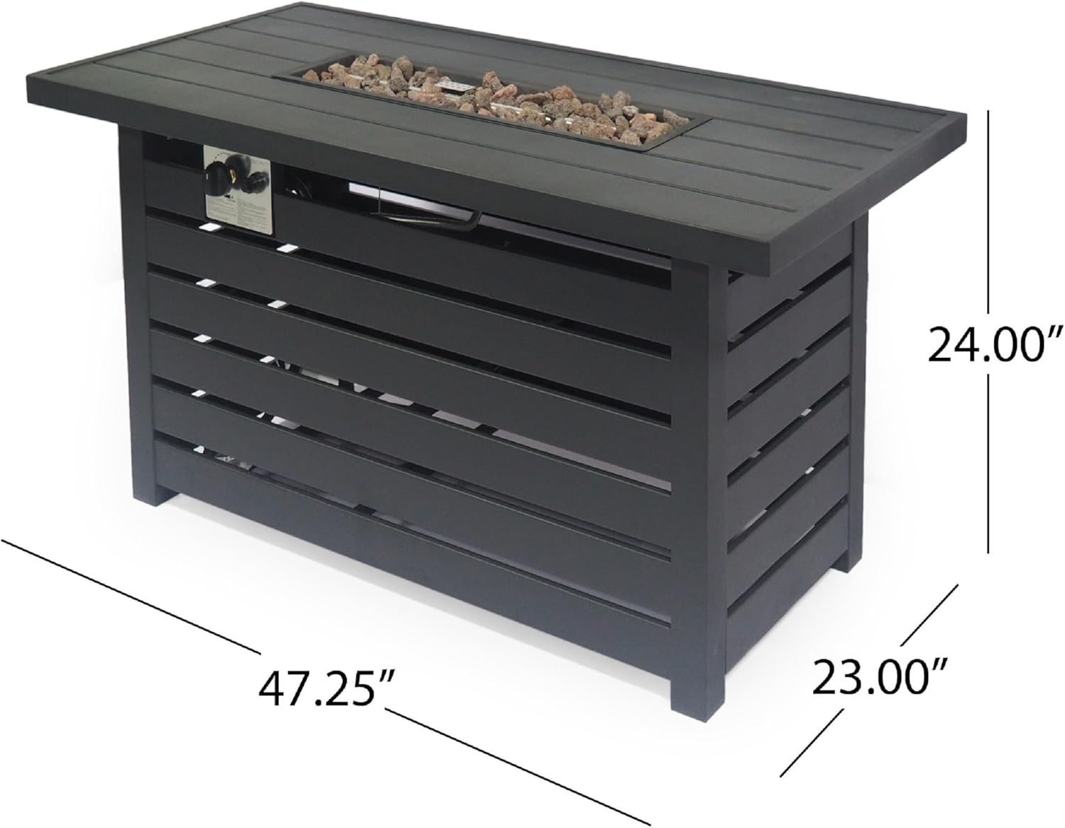 Benjara Outdoor Fire Pit, Black Iron, Inner Propane Gas Tank Storage, 47 Inch