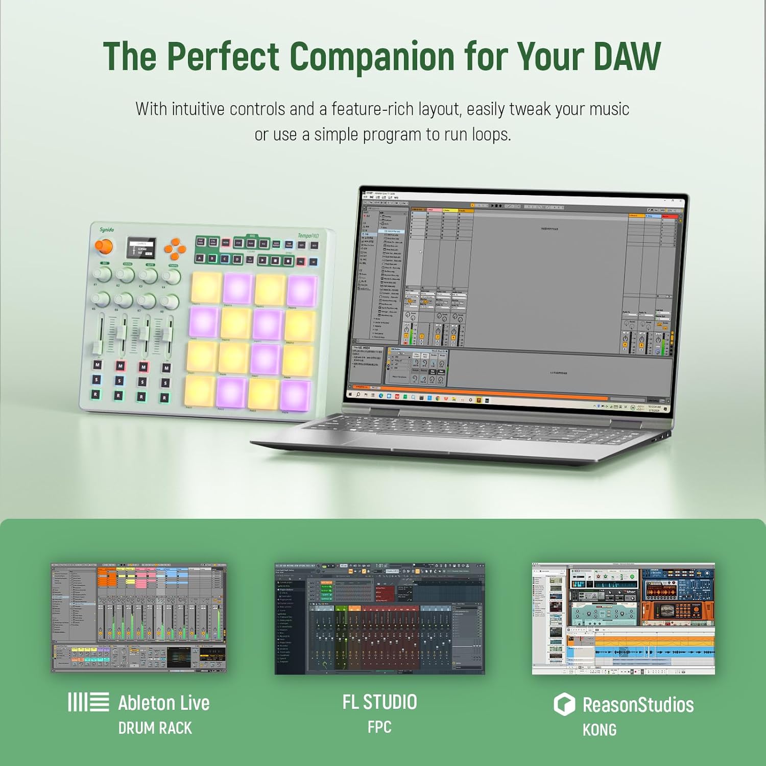 Synido Wireless Audio Interface Live Sound Card and Midi Pad Controller, Portable Beat Maker Machine with Drum Pads