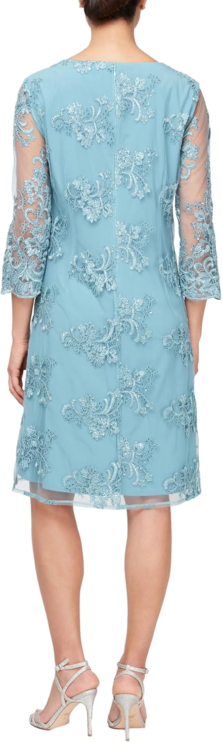 Alex Evenings Women's Short Embroidered Jacket Dress, Perfect for Wedding Guest, Formal Events (Petite and Regular Sizes), Vintage Teal, 10P