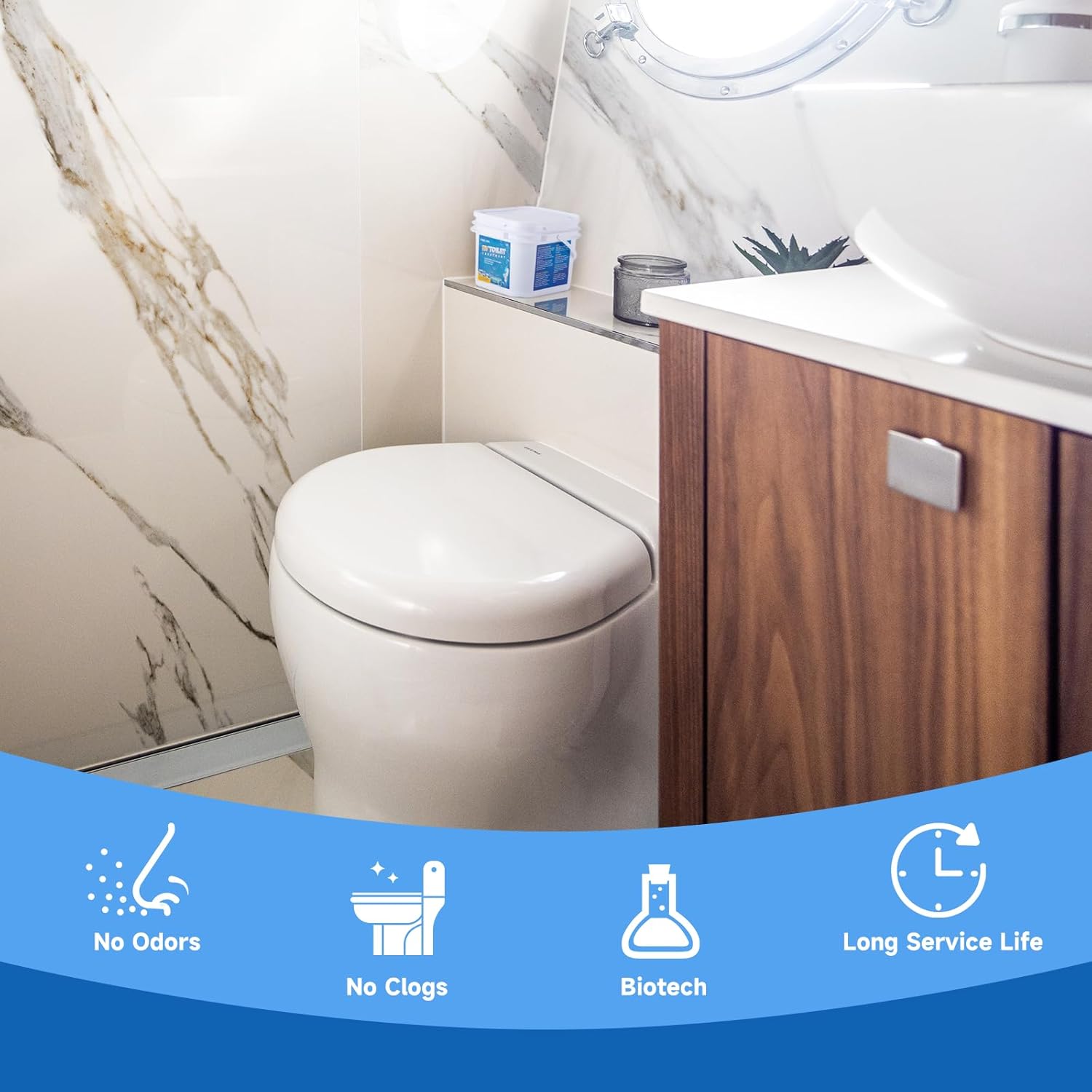 PAULINN 30A Generator Power Inlet Box with RV Toilet Treatment Drop Ins, Black Grey Water Holding Tank Deodorizer for RV Marine, 50 Packs