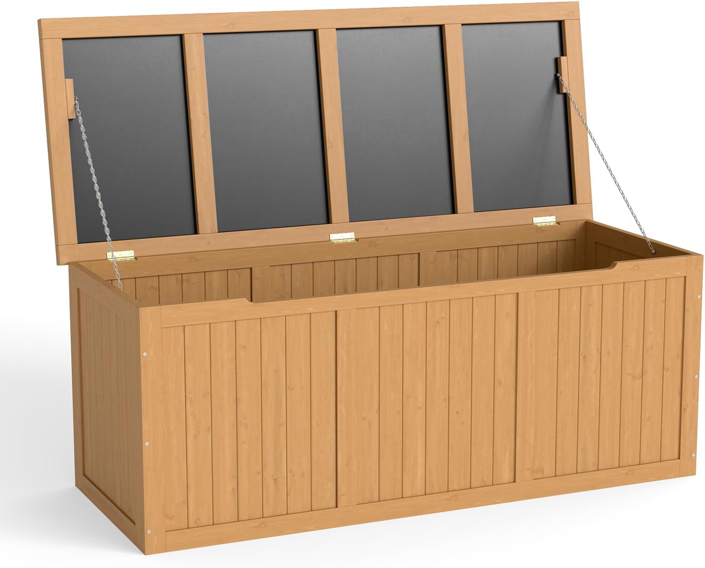 112 Gallon Outdoor Wooden Deck Box Solid Wood Storage Box Seat & Table Top for Patio Furniture Cushions, Pool Toys & Garden Tools