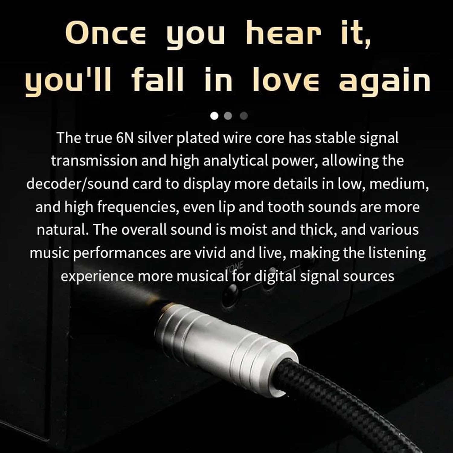 Pro Audio Cable 6.5mm to 6.5mm Cable for Speaker Amp Instrument Guitar 6.35 Jack Male to Male 6N Silver Plated Stereo Aux Cable(1.5m)