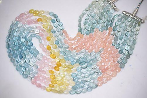 Natural Multi Aquamarine smooth Oval beads Necklace 7x9 to 7x10 mm,7 line Aquamarine oval beads 24 inch Necklace