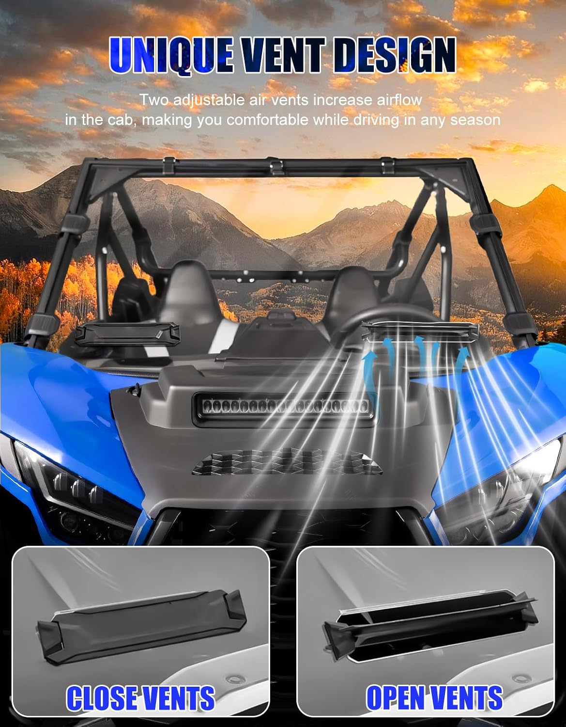 Front Vented Full Windshield Fit for Kawasaki Teryx KRX 1000 2020-2025 Accessories, Scratch Resistant Hard-Coated Poly Clear Windscreen, Dustproof Windproof Noise Reduction