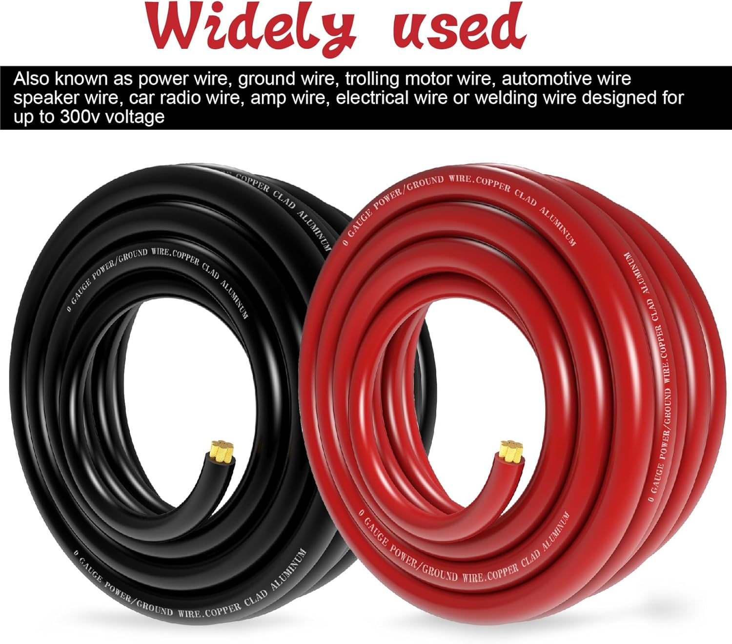 1/0 Gauge Wire Copper Clad Aluminum CCA-Car Amplifier Power & Ground Cable,Primary Automotive Wire,Battery Cable for Car Audio Speaker,Solar, Auto, Marine & RV Trailer(20ft Black+20ft Red)