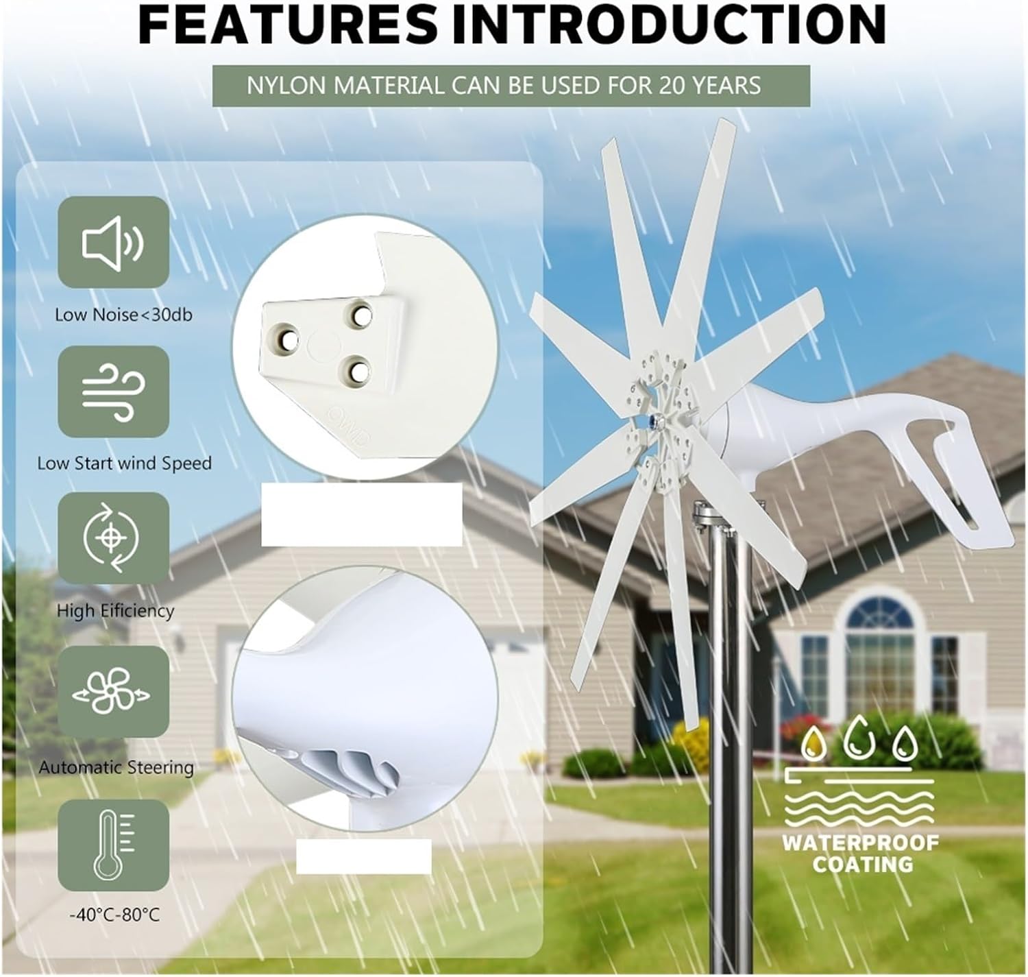 1000W Horizontal Wind Turbine Generator Kit 12V/24V/48V Low Noise Wind Turbine Kit with MPPT Controller Low Starting Speed for Home(Model3,24V_1000W)