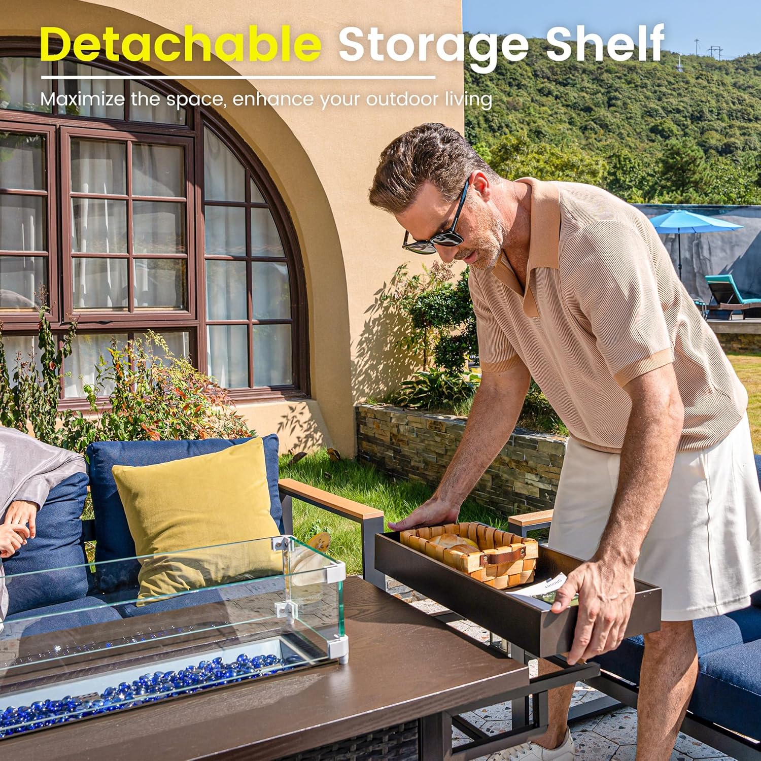 Sundale Outdoor 52 Inch Outdoor Fire Pit Table, 50,000 BTU Propane Fire Pits with Storage Shelf, Glass Wind Guard and Lid, Wicker Patio Gas Fire Pit for Outside Patio and Garden, CSA-Listed(Brown)