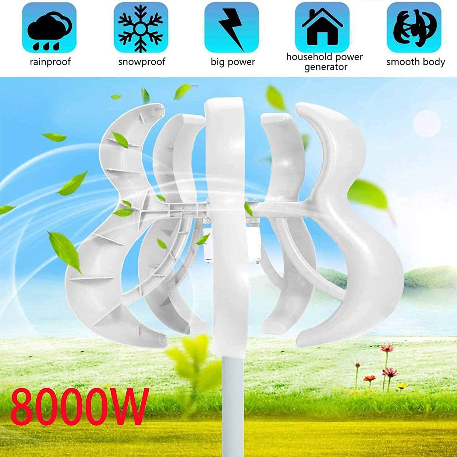 Wind Turbines Horizontal Home Wind Turbines,8000W 12V 24 V 48V Generator Wind Turbines Vertical for Household Streetlight+Controller