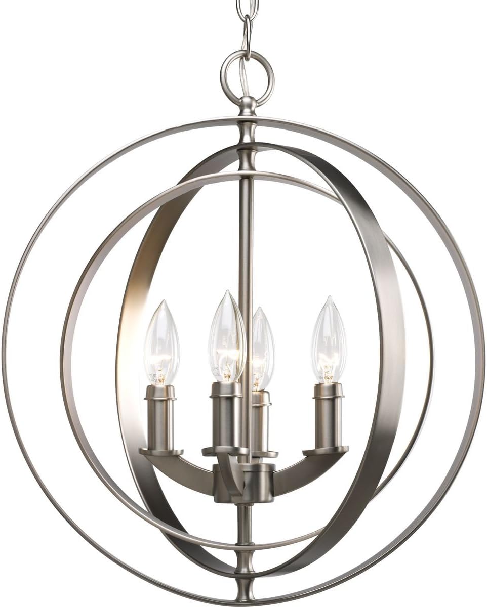 Progress Lighting 4-Light Foyer Pendant, Equinox Collection, Indoor, P3827-126, Burnished Silver