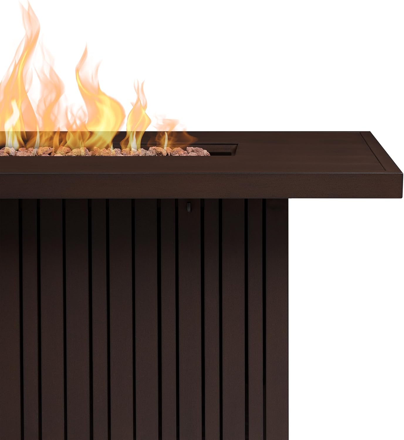 Real Flame Calvin 52in Rectangle Propane Fire Pit Table, 50,000 BTU, Hidden Tank Storage, Aluminum, Push-Button Ignition, CSA Certified, Lava Rock, Storage Cover, Stainless Steel Burner with Lid