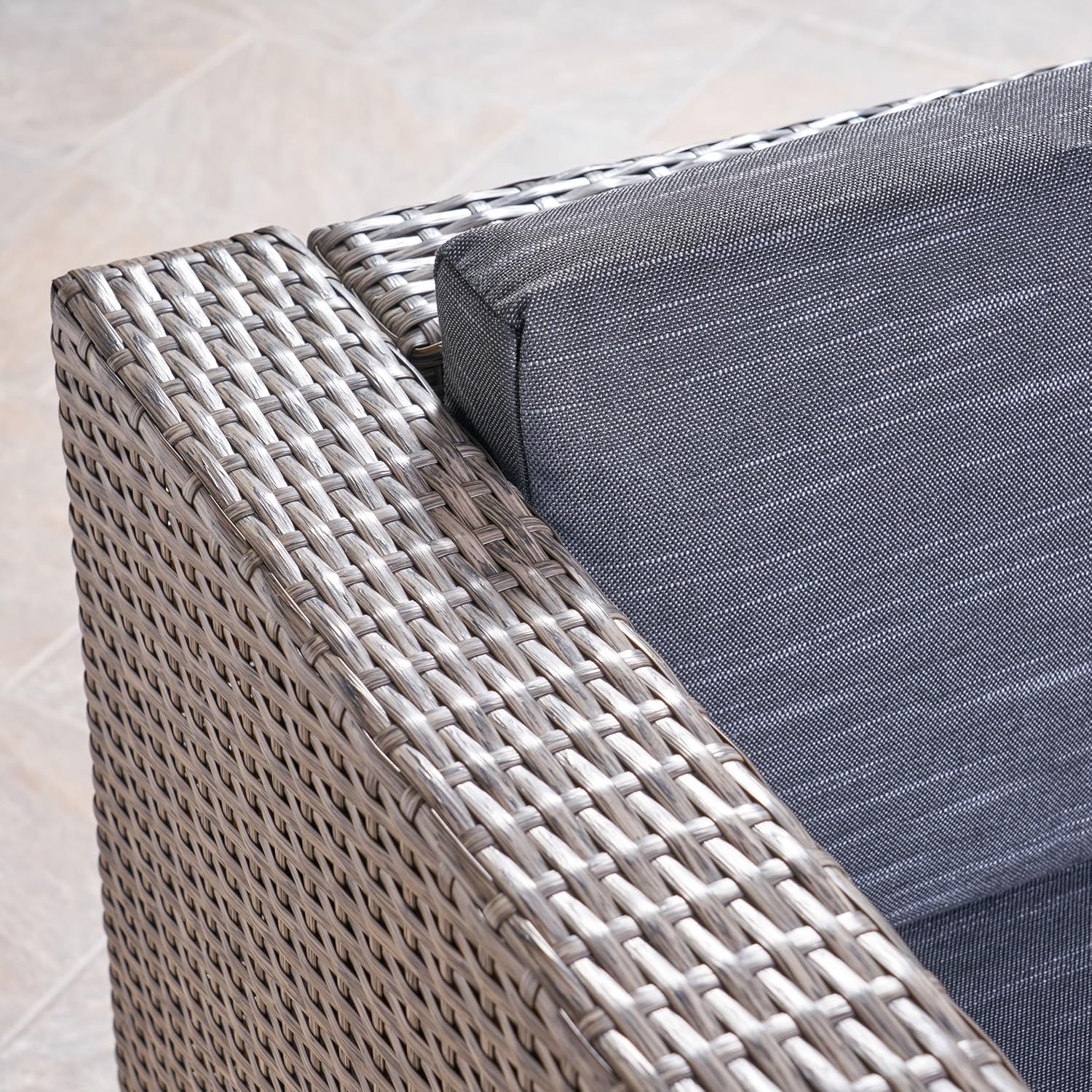 GDFStudio Outdoor 4 Piece Club Chair Set with Round Fire Pit, Mixed Black and Dark Gray