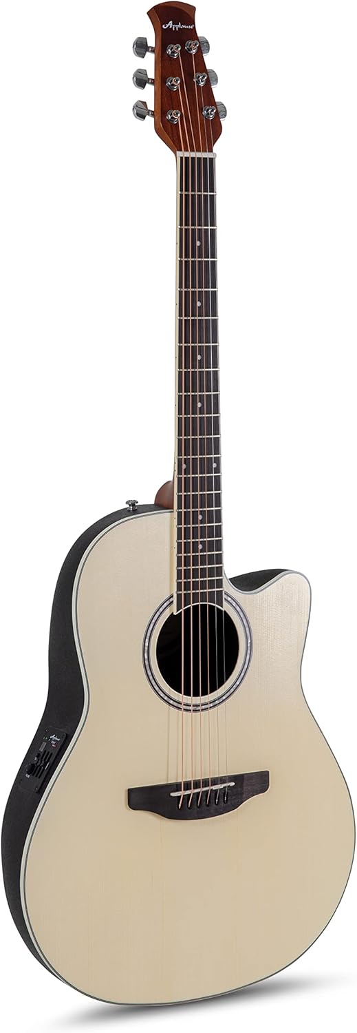 Applause Traditional AB24-4S Mid Cutaway Electric Acoustic Guitar (selected spruce top, mid-depth Lyrachord body, incl. 3-band EQ and tuner, scale length: 643 mm, nut width: 42.8 mm), Natural Satin