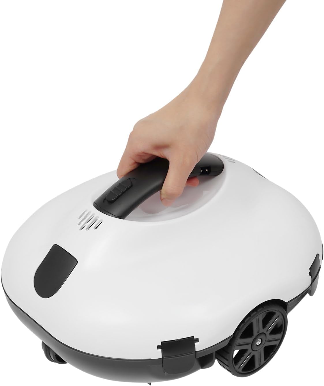 Robotic Pool Cleaner Automatic Pool Cleaner with Adapter and Practical Handle Cleaning Machine for Removing Sand Stones Hair One-Touch On/Off Wheel Design, White+Black