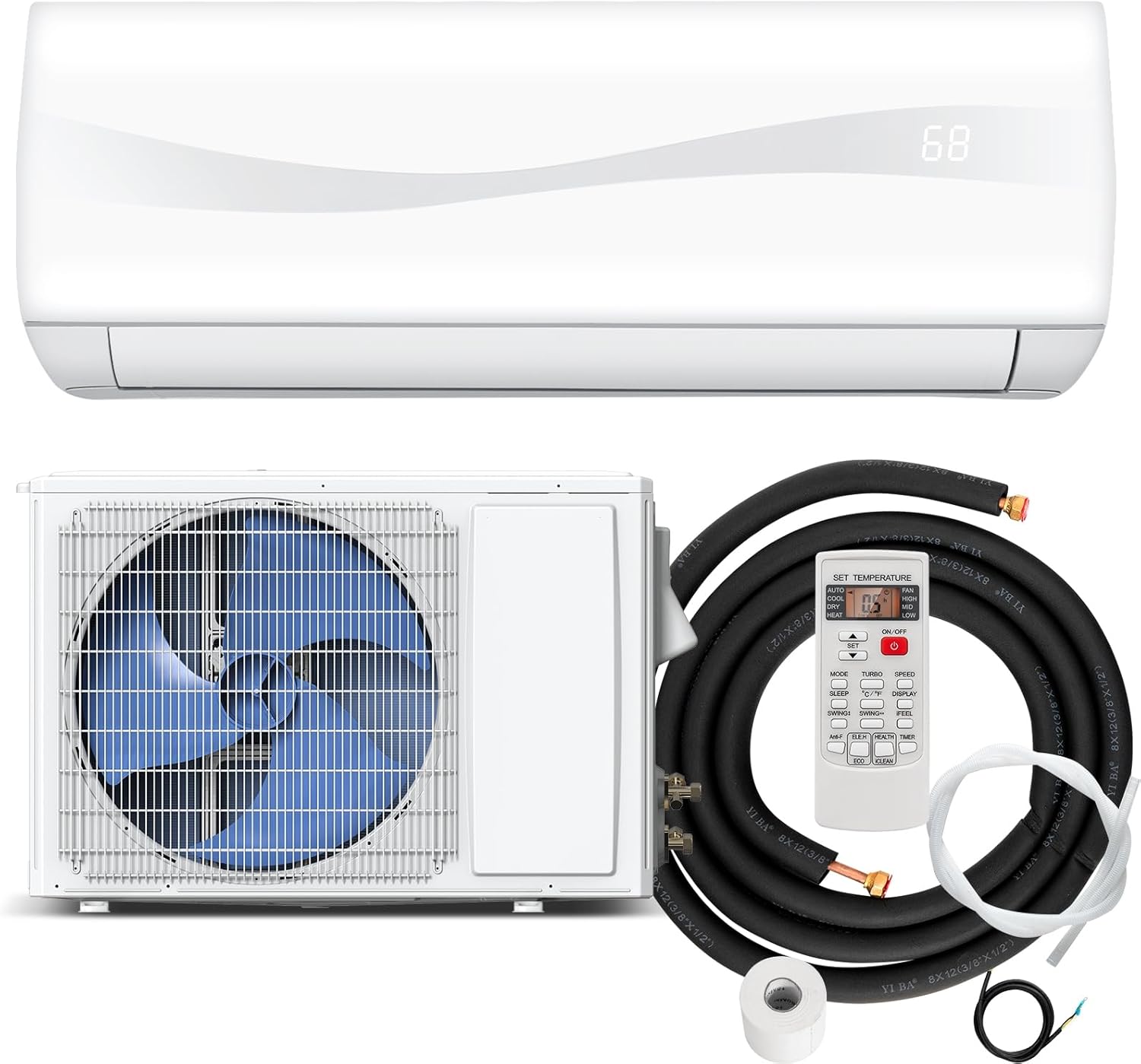 RELAX4LIFE Mini Split Ac/Heating System, 12000 BTU Ductless Mini Split Air Conditioner w/Heat Pump, Remote Control, Cools Up to 750 Sq.Ft, Installation Kit, 17 SEER2 208-230V Inverter Split AC Unit