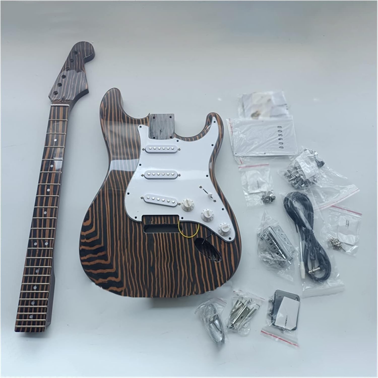 TSTS Zebrawood Painted Electric Guitar Body and Neck for 648mm Scale Length Fine Electric Guitar Kit Unfinished Electric Guitar Kit