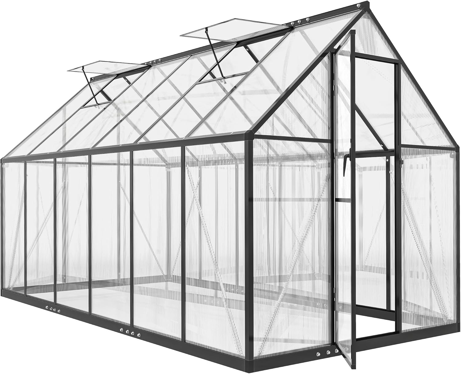 Outsunny 11x6 ft Polycarbonate Greenhouse with Swing Door and Two Adjustable Roof Vents, Aluminum Walk-in Greenhouse Outdoor Greenhouse for Patio Garden Backyard, Black